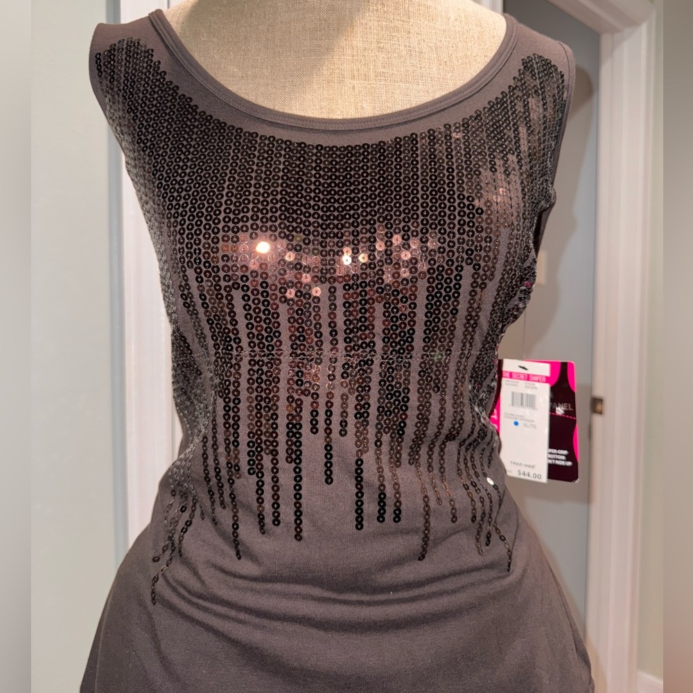 NWT brown Y2K 90s festival Sequin slimming Tank Top size XL